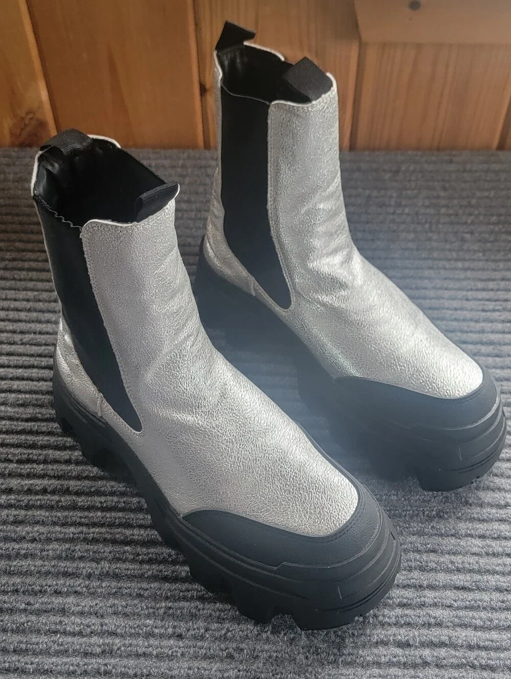 Silver ASOS DESIGN Platform Heeled Chelsea Boot with Lug Sole, Womans 11